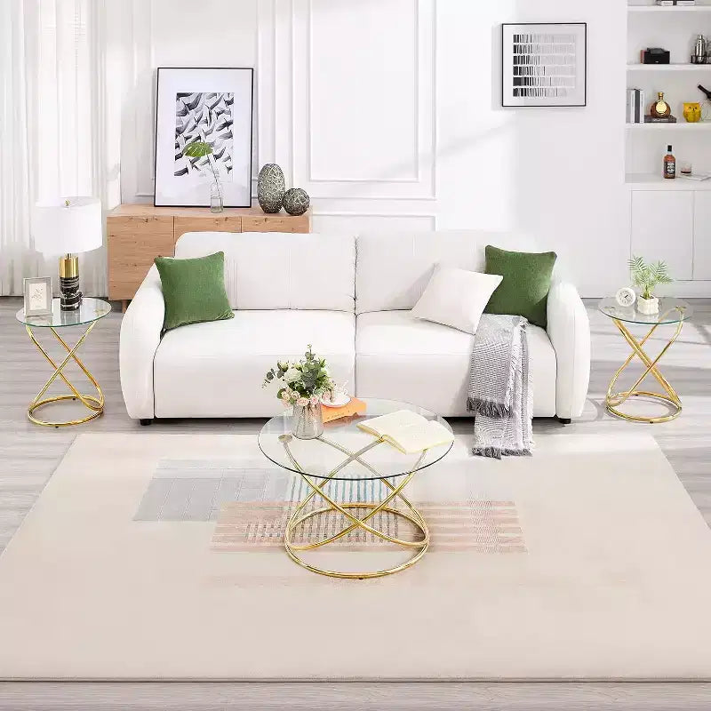 Bekrvio 31.5'' Round Glass/Faux Marble Coffee Table with Gold-Plating Bright Metal Oval Frame,Modern Circle Coffee Table for Living Room