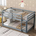 MATEERTY Solid Wooden, Twin Floor Bunk Bed wit Ladder, Upper and Bottom Bed Platforms Crafted with Stregthened Slats Gray