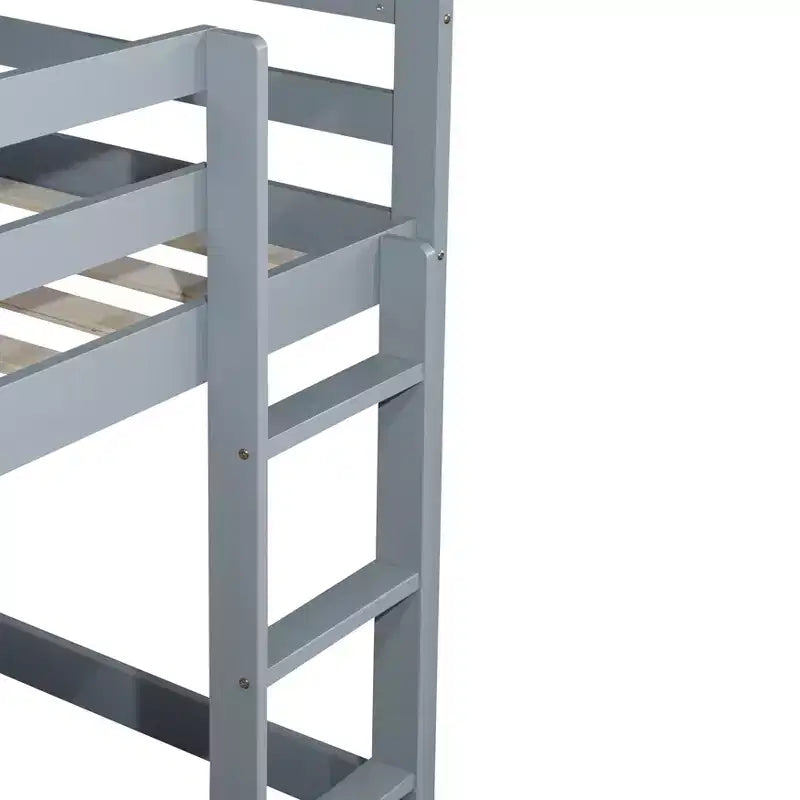 MATEERTY Solid Wooden, Twin Floor Bunk Bed wit Ladder, Upper and Bottom Bed Platforms Crafted with Stregthened Slats Gray