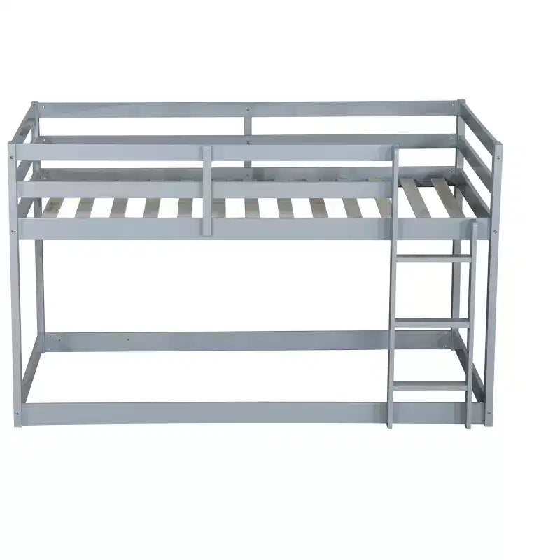 MATEERTY Solid Wooden, Twin Floor Bunk Bed wit Ladder, Upper and Bottom Bed Platforms Crafted with Stregthened Slats Gray