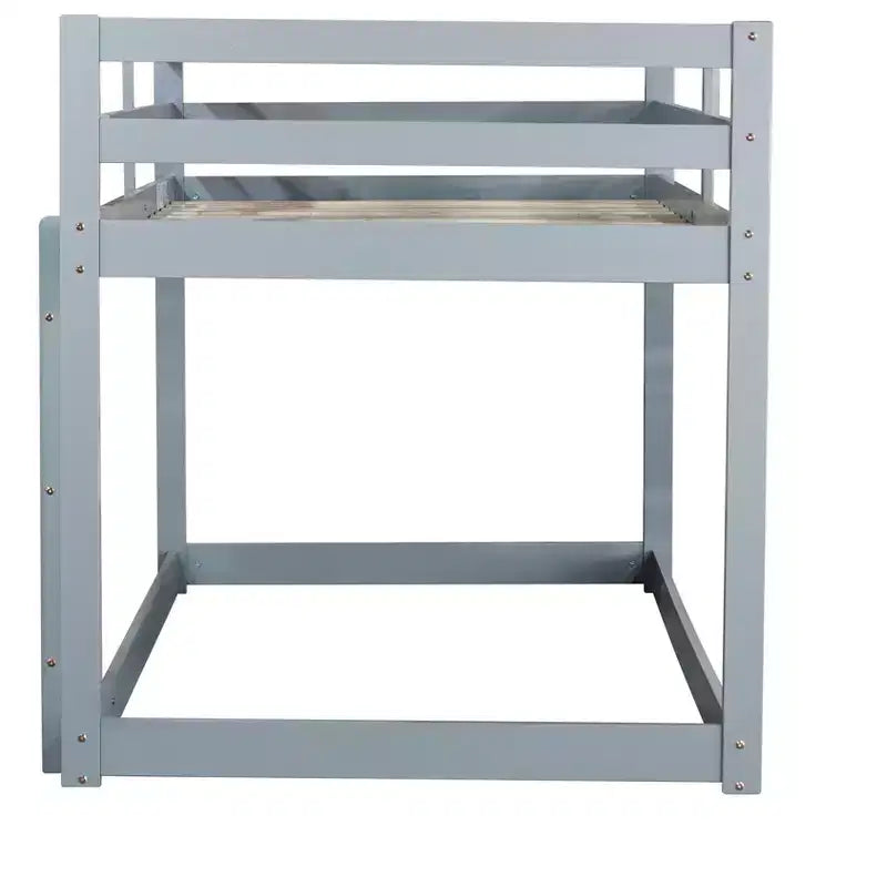 MATEERTY Solid Wooden, Twin Floor Bunk Bed wit Ladder, Upper and Bottom Bed Platforms Crafted with Stregthened Slats Gray