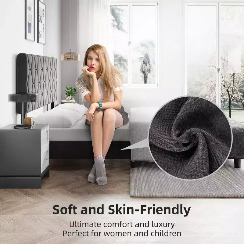 Upholstered Bed Frame, with Height Adjustable Diamond Pattern Headboard, Strong Wood Slat Support, Noise Free, Easy Assembly