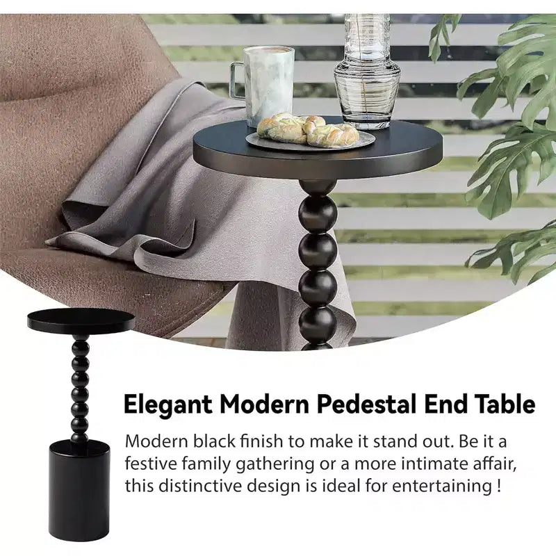 COZAYH Farmhouse Round Pedestal Martini Table for Living Rooms, Bedrooms & Small Spaces, for Holding Drinks, Plants, Lamps or Decorative Pieces, Black
