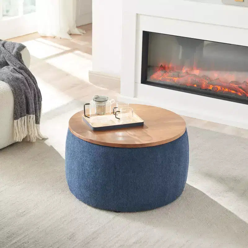 Zeus & Ruta 2-in-1 Round Storage Ottoman, Work as End table 25.5 x 25.5 x 14.5