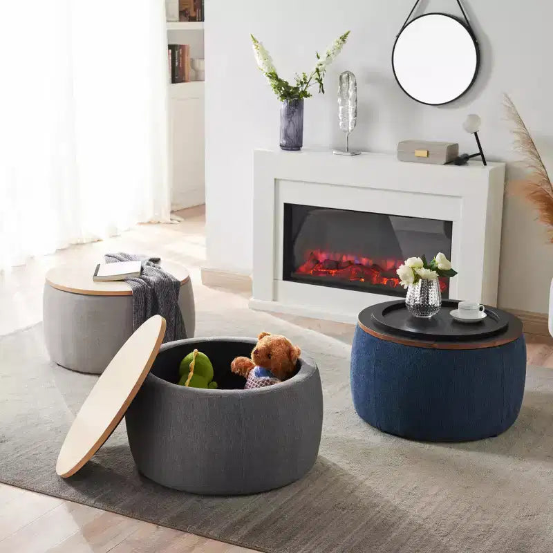 Zeus & Ruta 2-in-1 Round Storage Ottoman, Work as End table 25.5 x 25.5 x 14.5