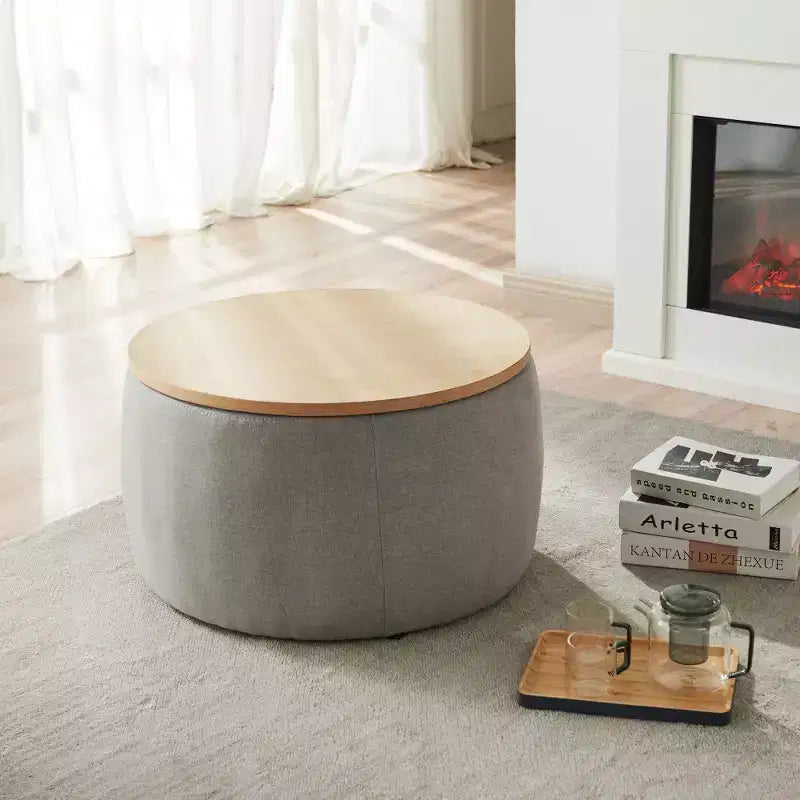 Zeus & Ruta 2-in-1 Round Storage Ottoman, Work as End table 25.5 x 25.5 x 14.5