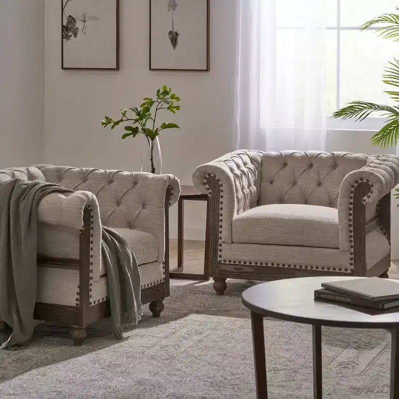 Christopher Knight Home Voll Chesterfield Fabric Tufted Club Chairs with Nailhead Trim (Set of 2)