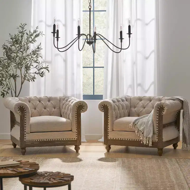 Christopher Knight Home Voll Chesterfield Fabric Tufted Club Chairs with Nailhead Trim (Set of 2)