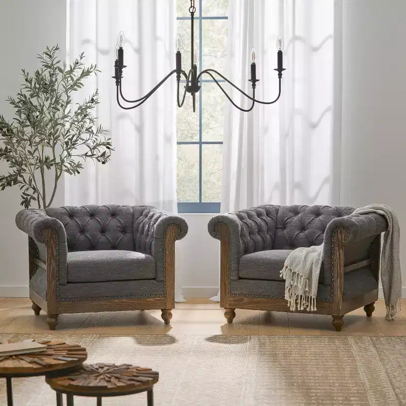 Christopher Knight Home Voll Chesterfield Fabric Tufted Club Chairs with Nailhead Trim (Set of 2)