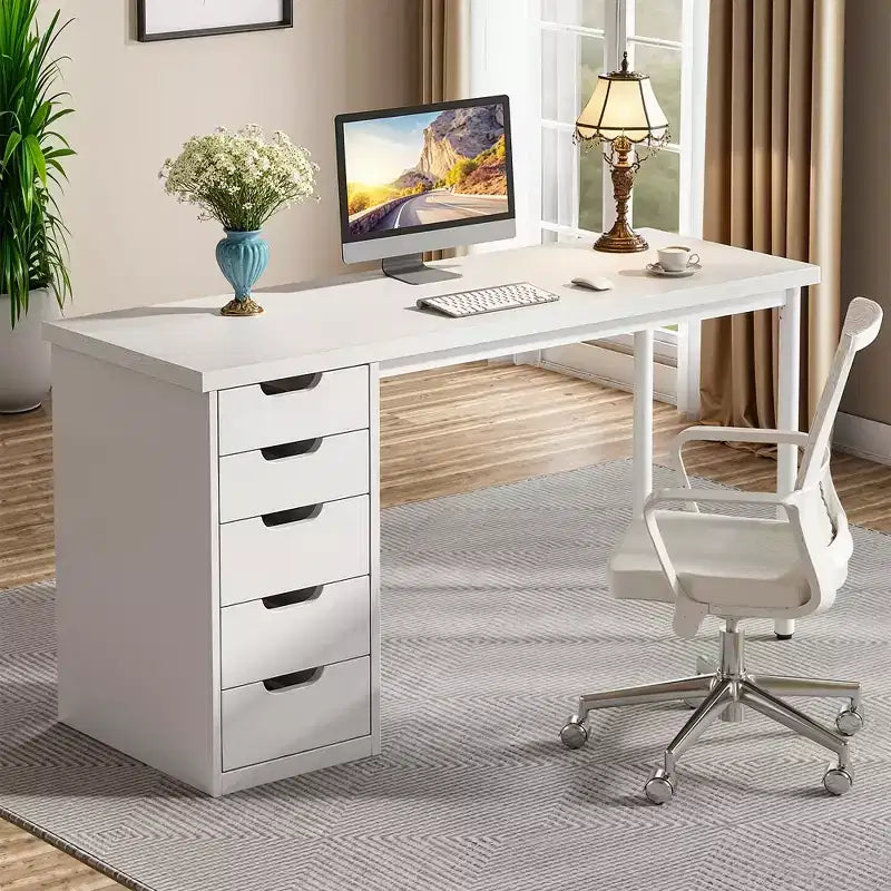MAYEERTY 47.24 Home Office Desk, 1.18 Thick Engineered Wood with 5 Drawers