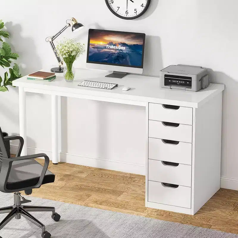 MAYEERTY 47.24 Home Office Desk, 1.18 Thick Engineered Wood with 5 Drawers