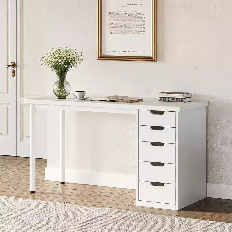 MAYEERTY 47.24 Home Office Desk, 1.18 Thick Engineered Wood with 5 Drawers