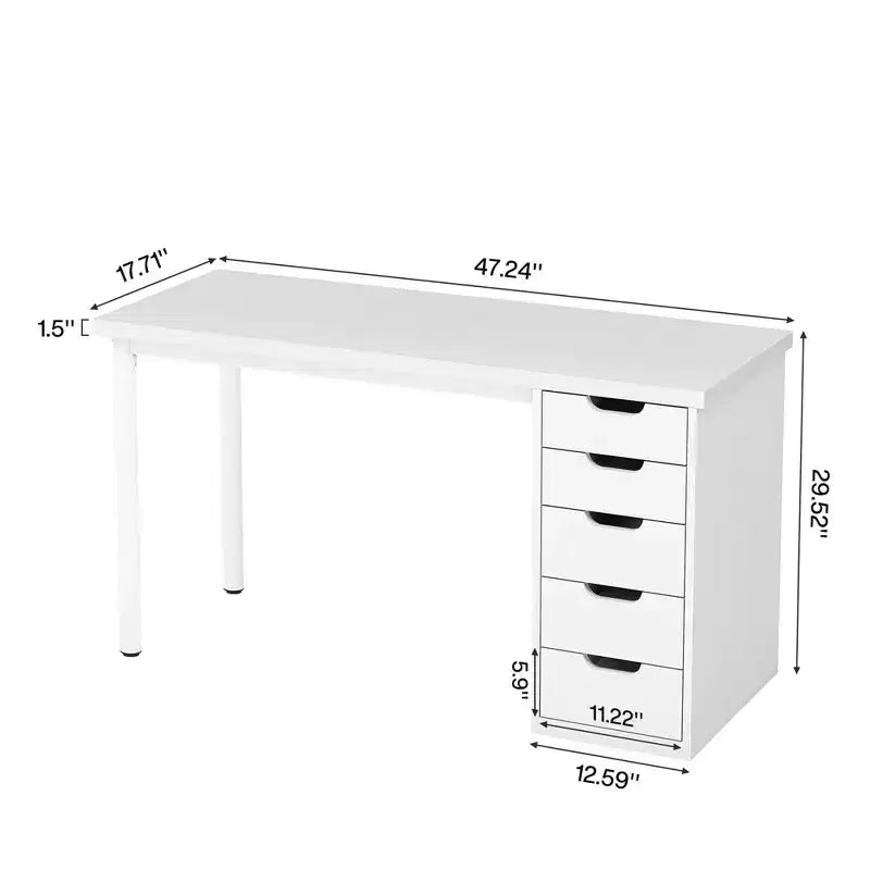 MAYEERTY 47.24 Home Office Desk, 1.18 Thick Engineered Wood with 5 Drawers