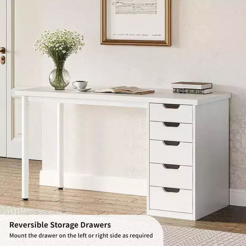 MAYEERTY 47.24 Home Office Desk, 1.18 Thick Engineered Wood with 5 Drawers
