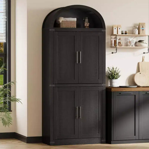 GustoWave 71.6storage Cabinet , 5 Tier Kitchen Cabinets,Large Bookshelf with Doors, Arched Bookcase with Cabinets,Black