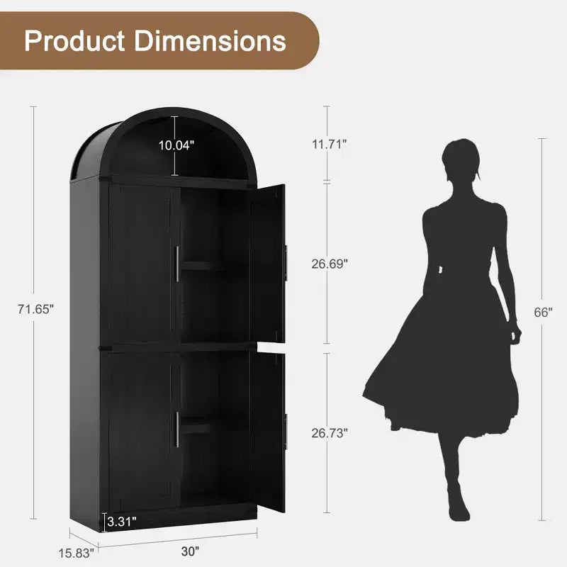 GustoWave 71.6storage Cabinet , 5 Tier Kitchen Cabinets,Large Bookshelf with Doors, Arched Bookcase with Cabinets,Black
