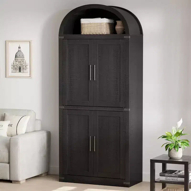 GustoWave 71.6storage Cabinet , 5 Tier Kitchen Cabinets,Large Bookshelf with Doors, Arched Bookcase with Cabinets,Black