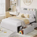 Queen Size Platform Bed Frame, Faux Fur Upholstered Bed Frame with Storage, 2 Rolling Drawers, Noise Free Bedframe with Sturdy Wooden Slats Supports