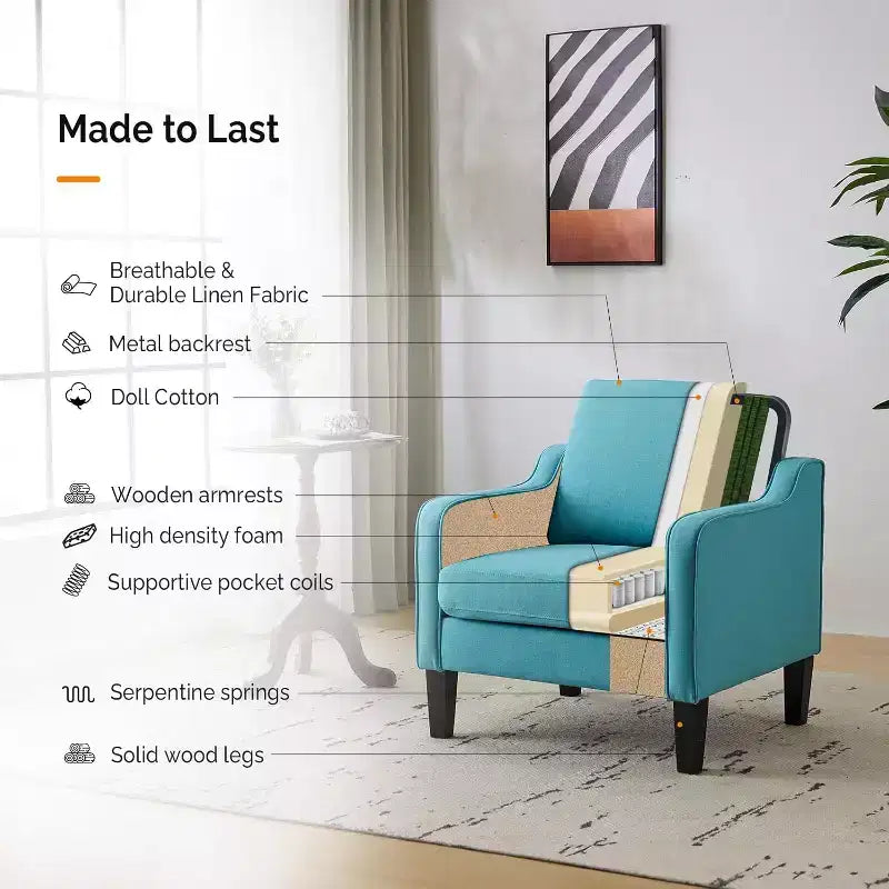 VINGLI Accent Chairs for Living Room Mid Century Modern Chair Sofa Chair Upholstered Arm Chair