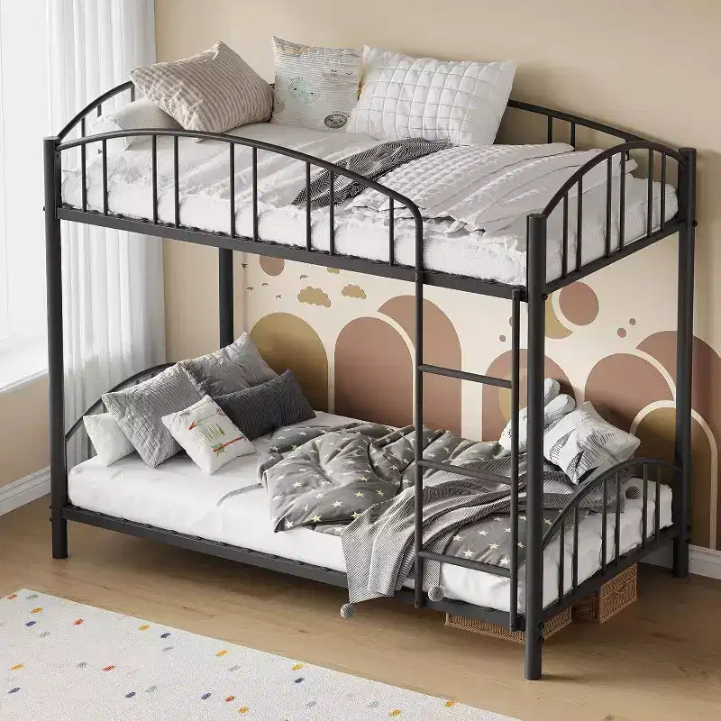 Loft Bed/Bunk Bed Twin Size with Ladde and Arched Guardrail, Heavy Duty Metal Bed Frame for Kids and Adults, Small Space Saving Design
