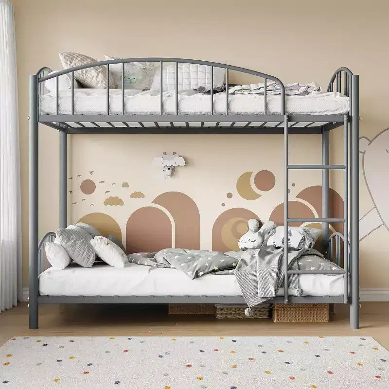 Loft Bed/Bunk Bed Twin Size with Ladde and Arched Guardrail, Heavy Duty Metal Bed Frame for Kids and Adults, Small Space Saving Design