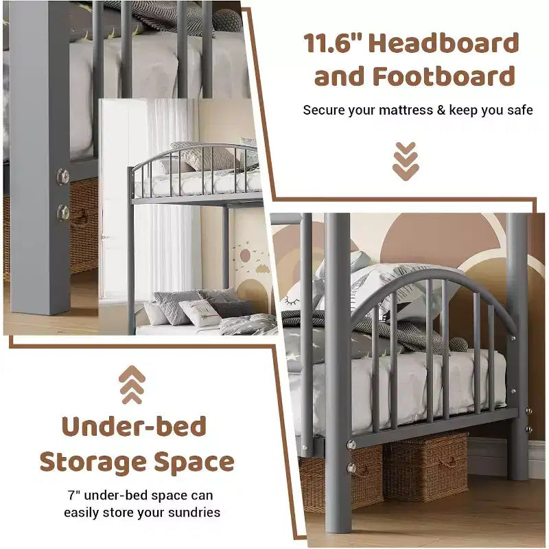 Loft Bed/Bunk Bed Twin Size with Ladde and Arched Guardrail, Heavy Duty Metal Bed Frame for Kids and Adults, Small Space Saving Design