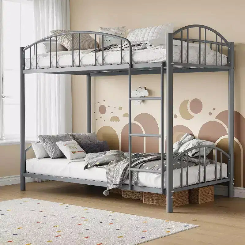Loft Bed/Bunk Bed Twin Size with Ladde and Arched Guardrail, Heavy Duty Metal Bed Frame for Kids and Adults, Small Space Saving Design