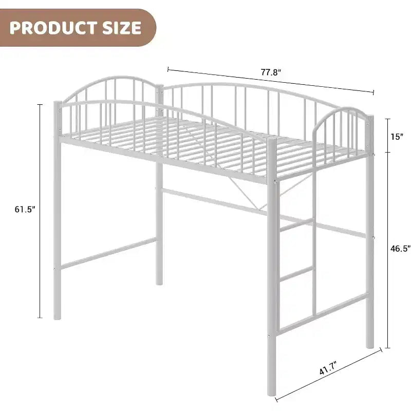 Loft Bed/Bunk Bed Twin Size with Ladde and Arched Guardrail, Heavy Duty Metal Bed Frame for Kids and Adults, Small Space Saving Design