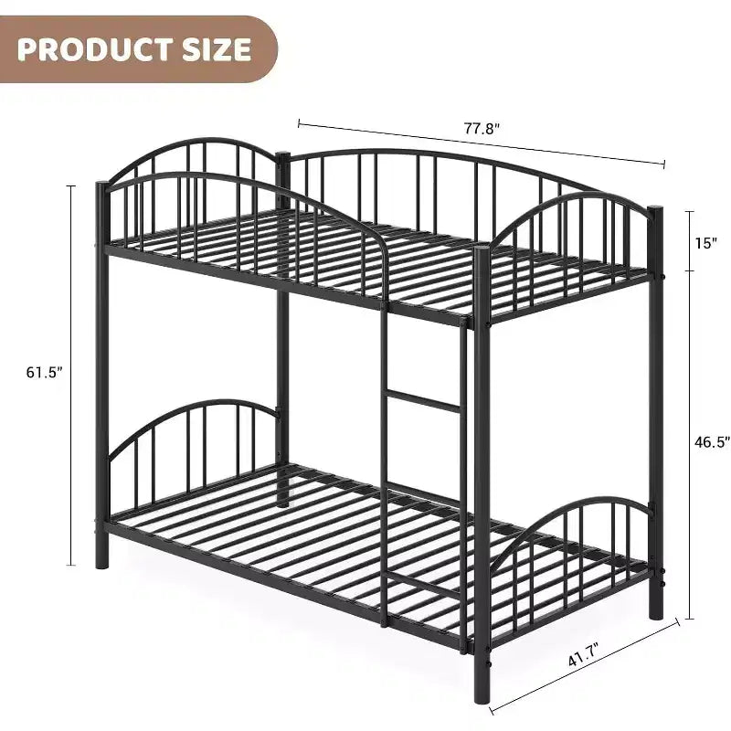 Loft Bed/Bunk Bed Twin Size with Ladde and Arched Guardrail, Heavy Duty Metal Bed Frame for Kids and Adults, Small Space Saving Design