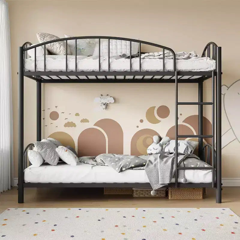 Loft Bed/Bunk Bed Twin Size with Ladde and Arched Guardrail, Heavy Duty Metal Bed Frame for Kids and Adults, Small Space Saving Design