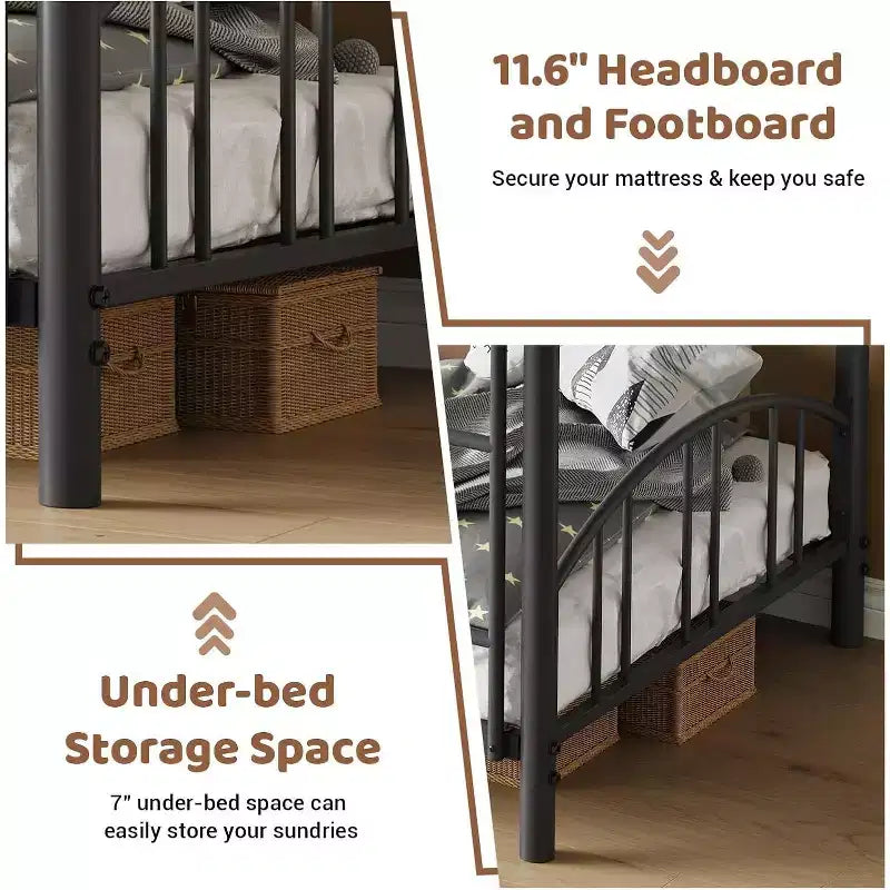 Loft Bed/Bunk Bed Twin Size with Ladde and Arched Guardrail, Heavy Duty Metal Bed Frame for Kids and Adults, Small Space Saving Design