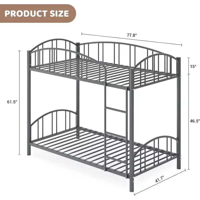 Loft Bed/Bunk Bed Twin Size with Ladde and Arched Guardrail, Heavy Duty Metal Bed Frame for Kids and Adults, Small Space Saving Design