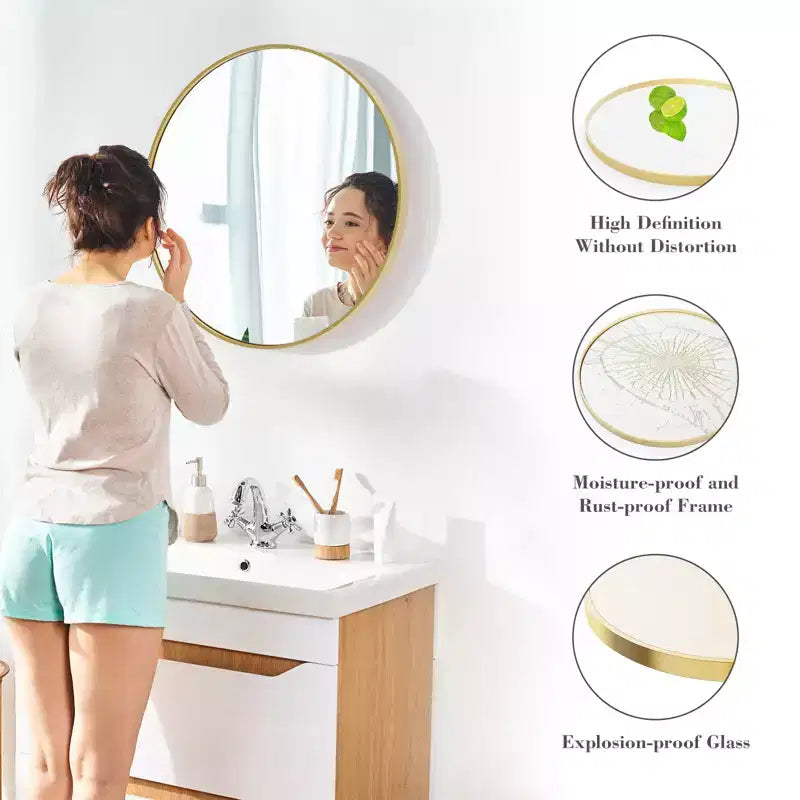 Bestier Round Mirror for Wall Decor, 30 Wall Mounted Circle Vanity Mirrors, Modern Decoration for Bathroom, Living Room, Entryway