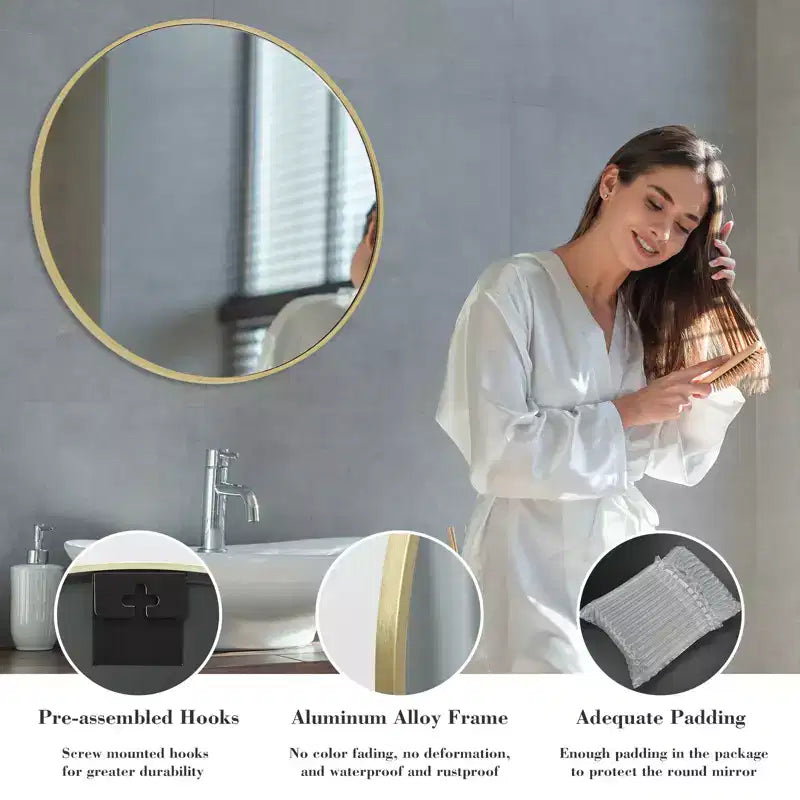 Bestier Round Mirror for Wall Decor, 30 Wall Mounted Circle Vanity Mirrors, Modern Decoration for Bathroom, Living Room, Entryway