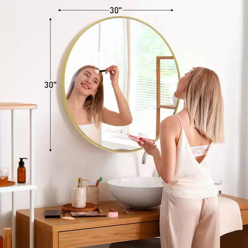 Bestier Round Mirror for Wall Decor, 30 Wall Mounted Circle Vanity Mirrors, Modern Decoration for Bathroom, Living Room, Entryway