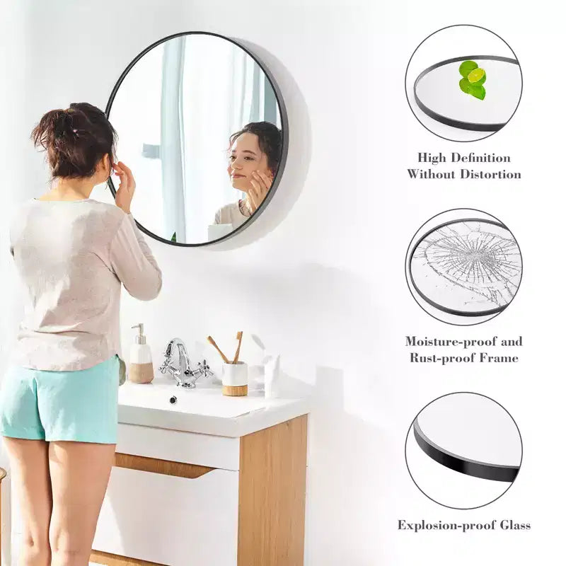 Bestier Round Mirror for Wall Decor, 30 Wall Mounted Circle Vanity Mirrors, Modern Decoration for Bathroom, Living Room, Entryway