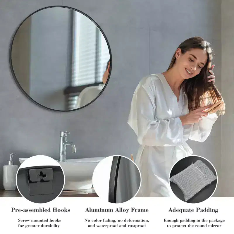 Bestier Round Mirror for Wall Decor, 30 Wall Mounted Circle Vanity Mirrors, Modern Decoration for Bathroom, Living Room, Entryway