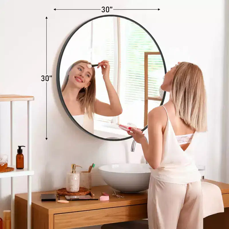 Bestier Round Mirror for Wall Decor, 30 Wall Mounted Circle Vanity Mirrors, Modern Decoration for Bathroom, Living Room, Entryway