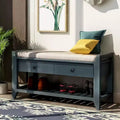 Acekool 35.4 Farmhouse Storage Bench with Cushion, 2-Tier Entryway Bench with Shelf & 2 Drawers for Bedroom, Hallway, Living Room, Antique Navy