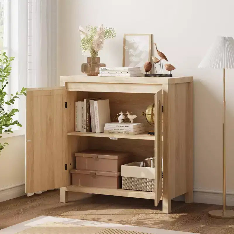 Retro Storage Cabinet, 30.1 Accent Storage Cabinet with Adjustable Shelf and Fluted Glass Doors, Console Cabinet for Kitchen & Living Room