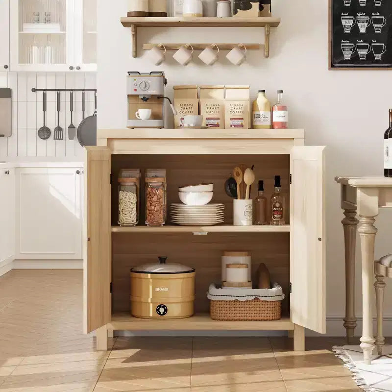 Retro Storage Cabinet, 30.1 Accent Storage Cabinet with Adjustable Shelf and Fluted Glass Doors, Console Cabinet for Kitchen & Living Room