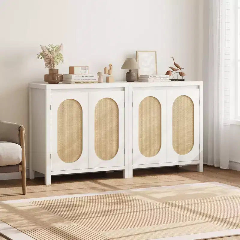 Retro Storage Cabinet, 30.1 Accent Storage Cabinet with Adjustable Shelf and Fluted Glass Doors, Console Cabinet for Kitchen & Living Room