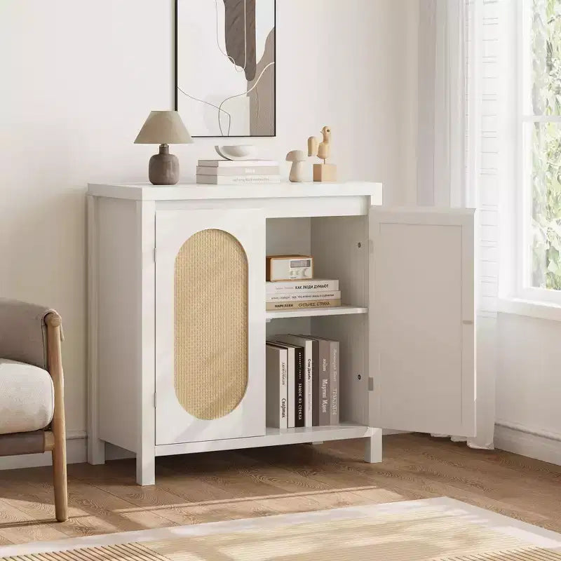 Retro Storage Cabinet, 30.1 Accent Storage Cabinet with Adjustable Shelf and Fluted Glass Doors, Console Cabinet for Kitchen & Living Room