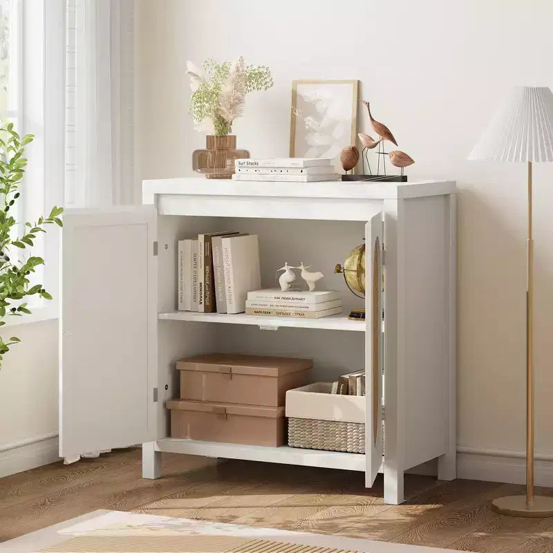 Retro Storage Cabinet, 30.1 Accent Storage Cabinet with Adjustable Shelf and Fluted Glass Doors, Console Cabinet for Kitchen & Living Room