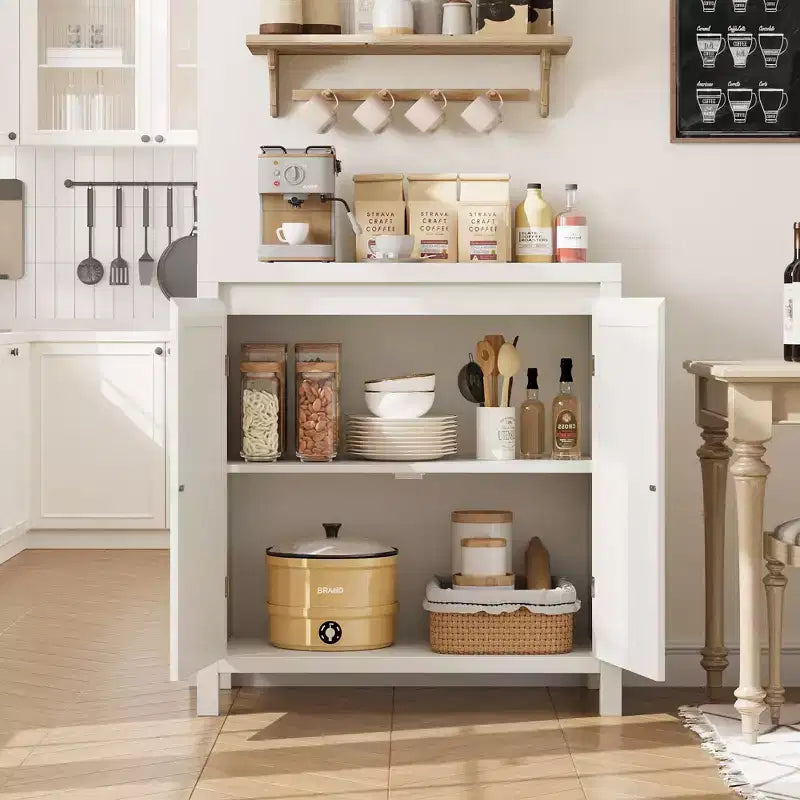 Retro Storage Cabinet, 30.1 Accent Storage Cabinet with Adjustable Shelf and Fluted Glass Doors, Console Cabinet for Kitchen & Living Room