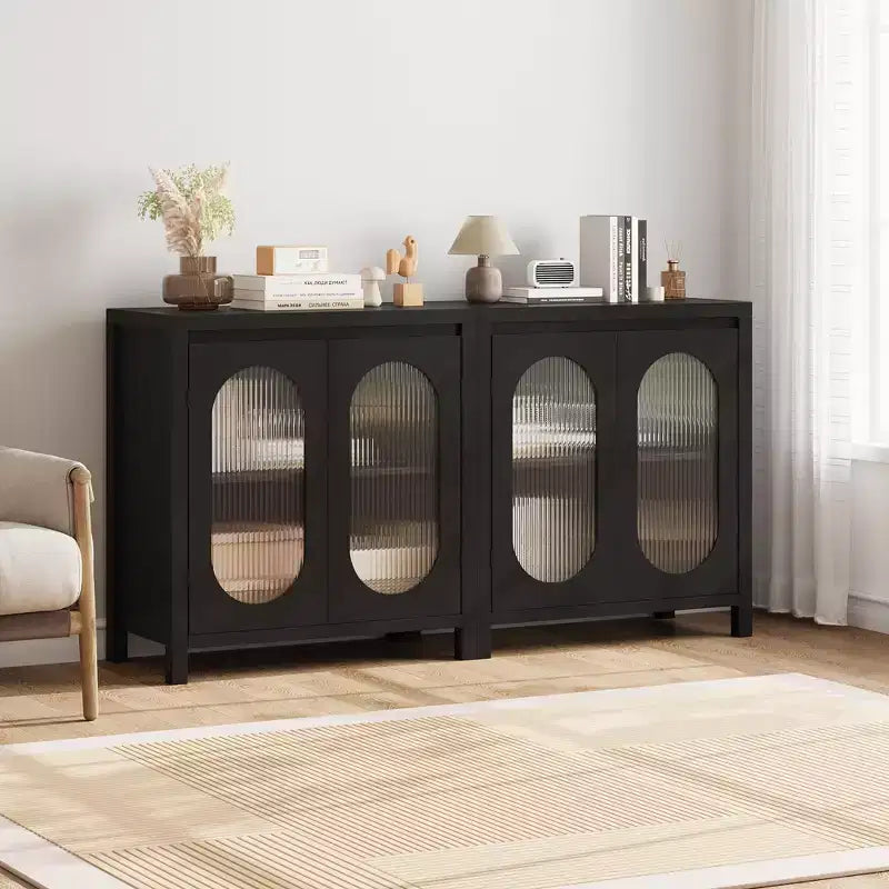 Retro Storage Cabinet, 30.1 Accent Storage Cabinet with Adjustable Shelf and Fluted Glass Doors, Console Cabinet for Kitchen & Living Room