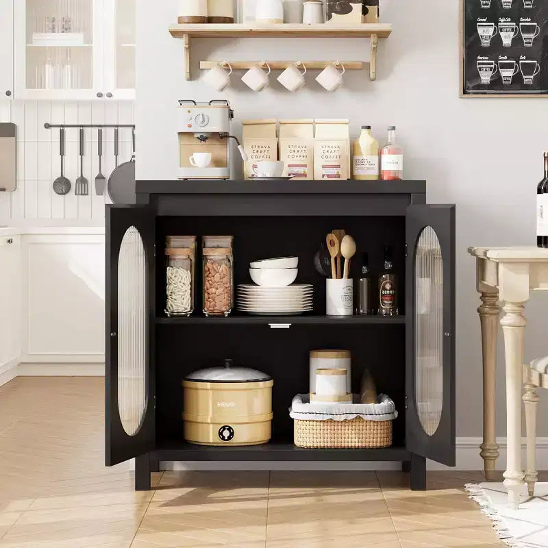 Retro Storage Cabinet, 30.1 Accent Storage Cabinet with Adjustable Shelf and Fluted Glass Doors, Console Cabinet for Kitchen & Living Room