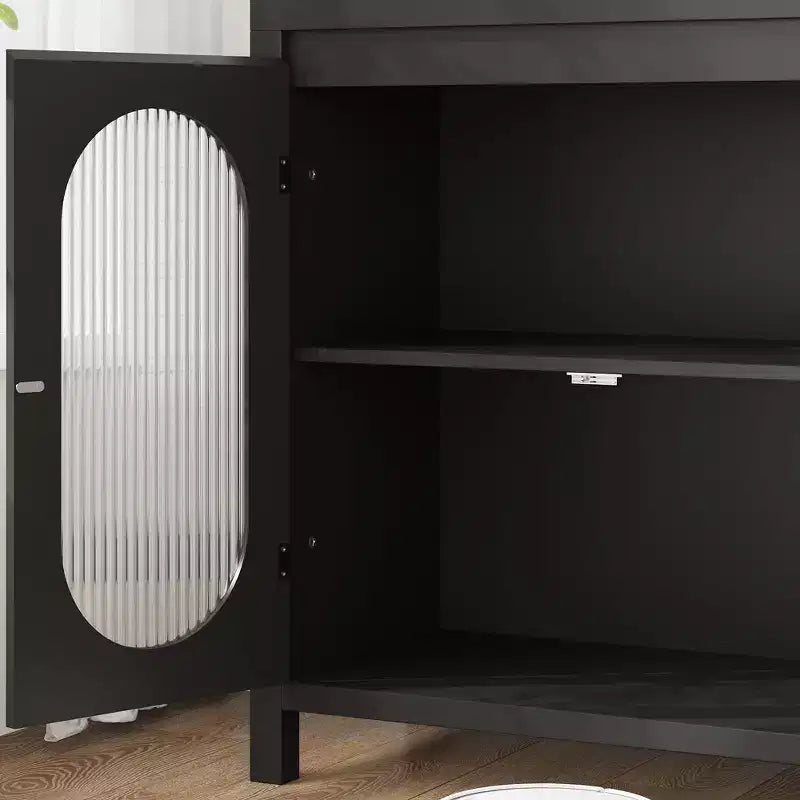 Retro Storage Cabinet, 30.1 Accent Storage Cabinet with Adjustable Shelf and Fluted Glass Doors, Console Cabinet for Kitchen & Living Room