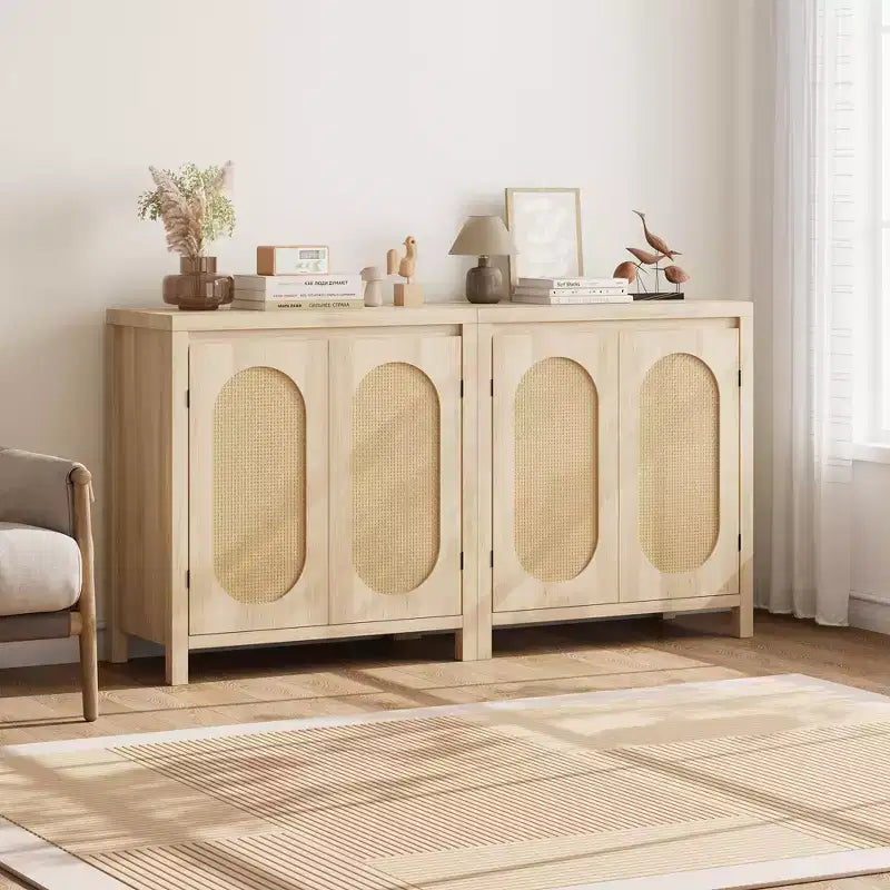 Retro Storage Cabinet, 30.1 Accent Storage Cabinet with Adjustable Shelf and Fluted Glass Doors, Console Cabinet for Kitchen & Living Room