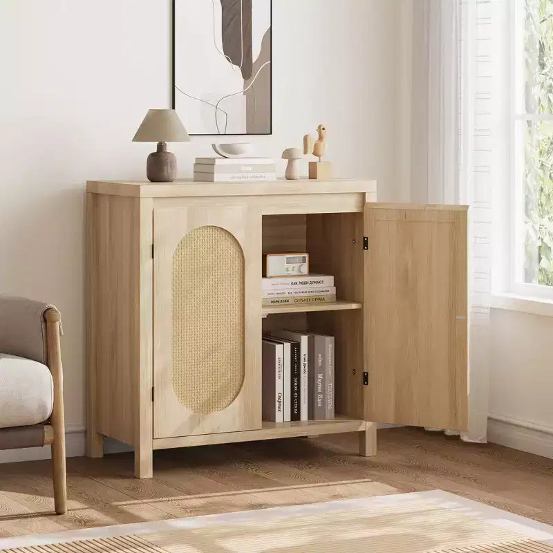 Retro Storage Cabinet, 30.1 Accent Storage Cabinet with Adjustable Shelf and Fluted Glass Doors, Console Cabinet for Kitchen & Living Room